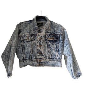 Vintage Cropped Blue Denim Acid Wash Jean Jacket - M